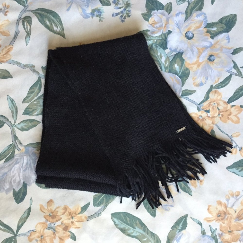 Long Black Nine West Knit Skinny Scarf with Fringe